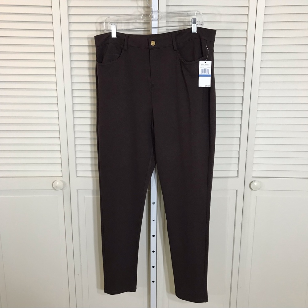 NWT Michael Kors Chocolate Gold Logo Slim Fit Knit Pants XL - Picture 2 of 13